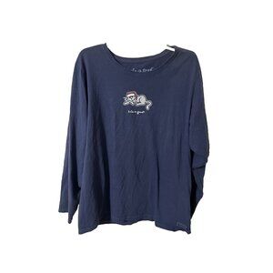 Life is Good Vintage Dark Blue Long Sleeve Santa Kitty Cat Size XXL